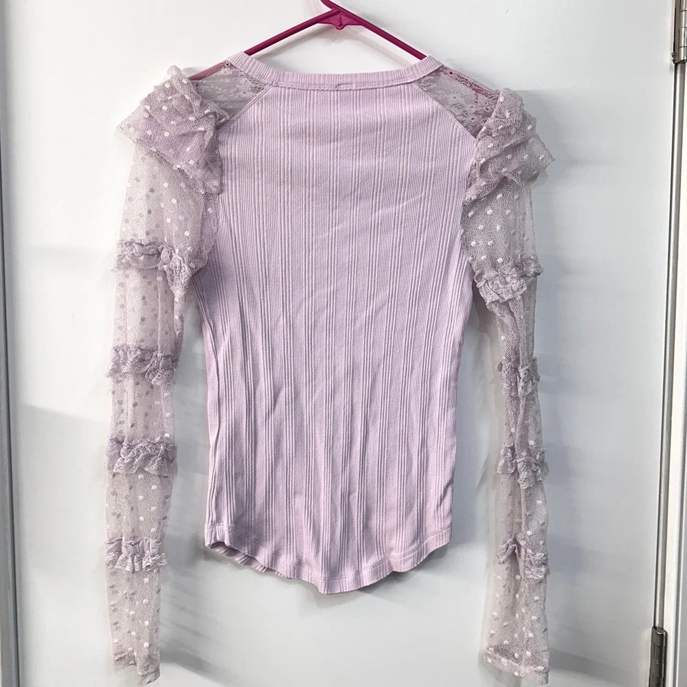 Free People Kiss Kiss Ruffle/Lace Mesh Top Lilac Size S Coquette Fairy